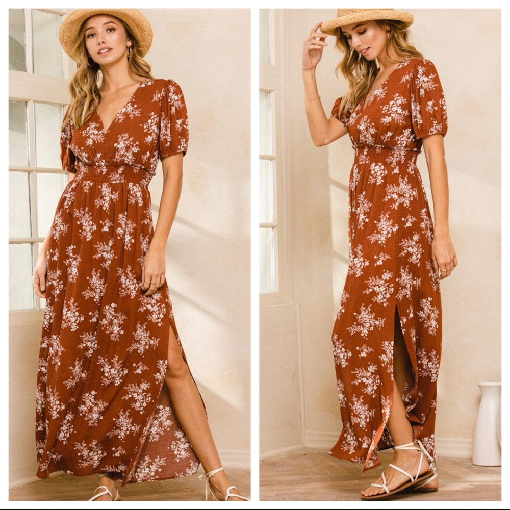 Boho Beautiful Puff Sleeve Floral Maxi Dress